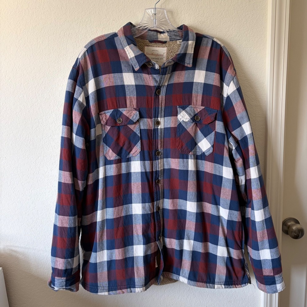 Weatherproof Vintage Sherpa Lined Plaid Flannel Shirt Jacket XL Shacket Gorpcore